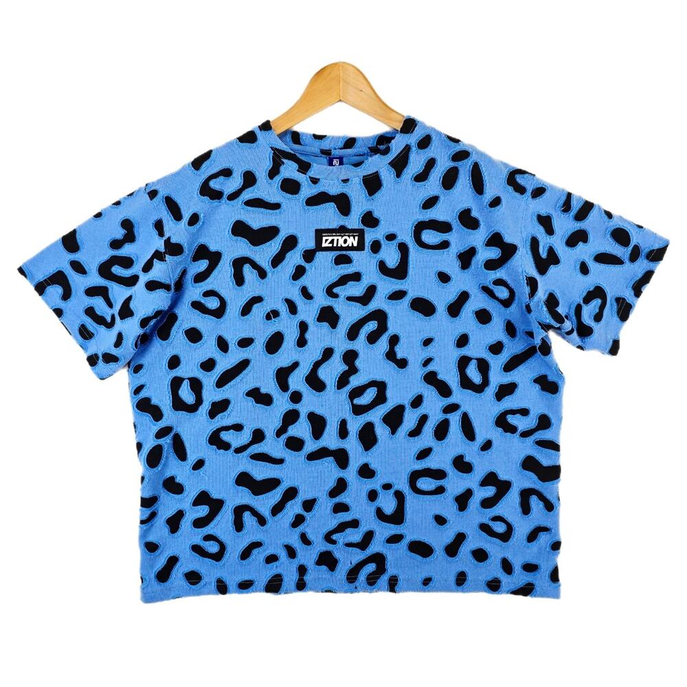 Bangboy X Iztion Boxy Shirt Mens Medium Blue Leopard All Over Print Streetwear